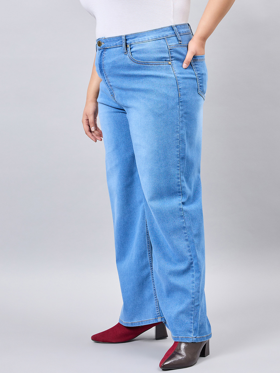 Image of Style Quotient Women Wide Leg Mid Rise Blue Jeans