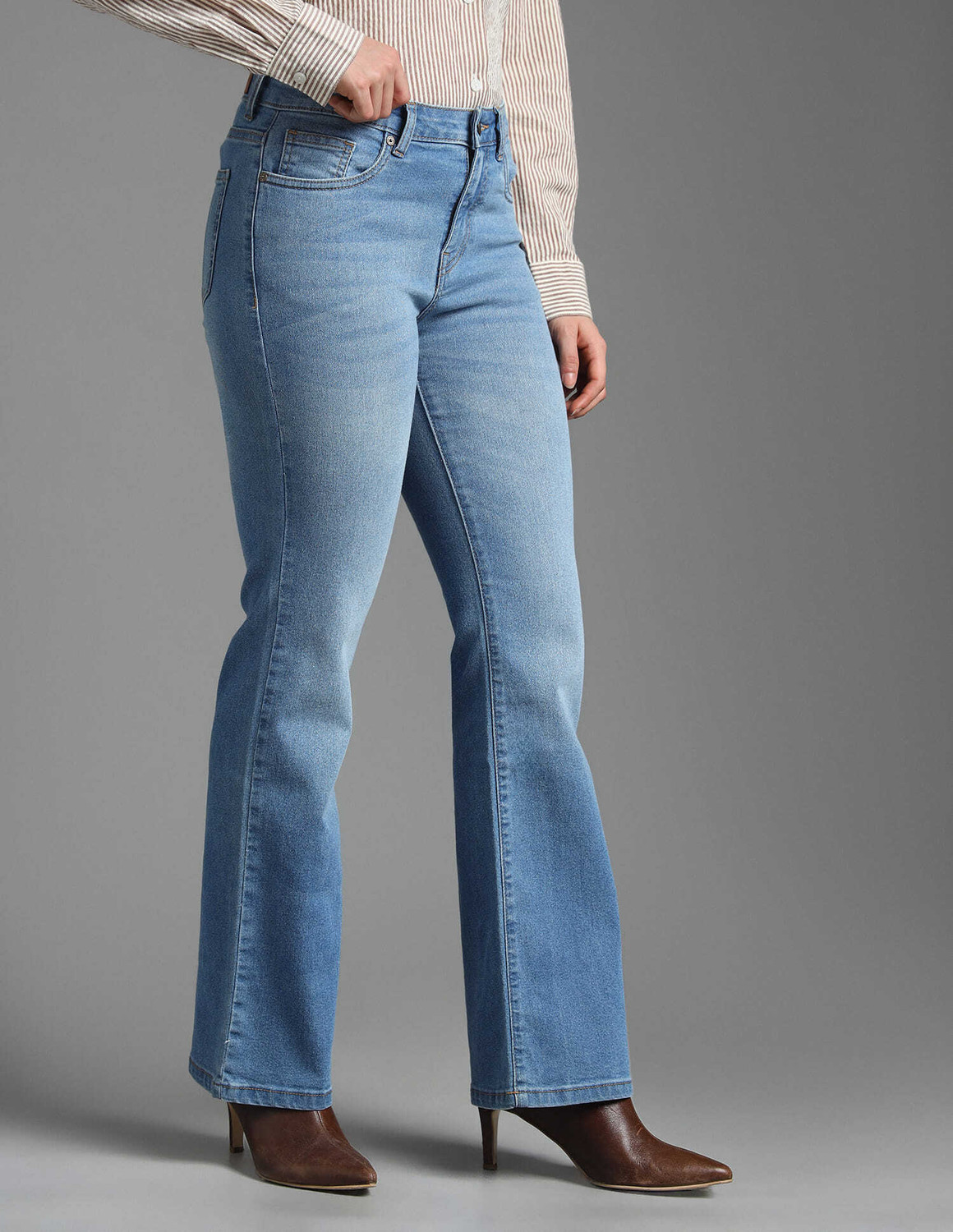 Image of FLYING MACHINE Women Boot-Leg Low Rise Blue Jeans