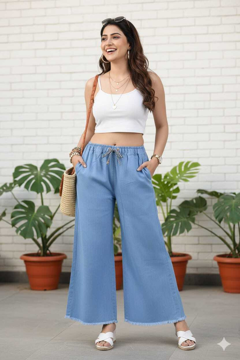 Image of Home Nation Women Wide Leg Mid Rise Light Blue Jeans