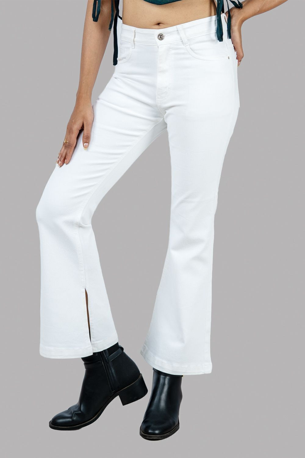 Image of GUTI Women Flared High Rise White Jeans