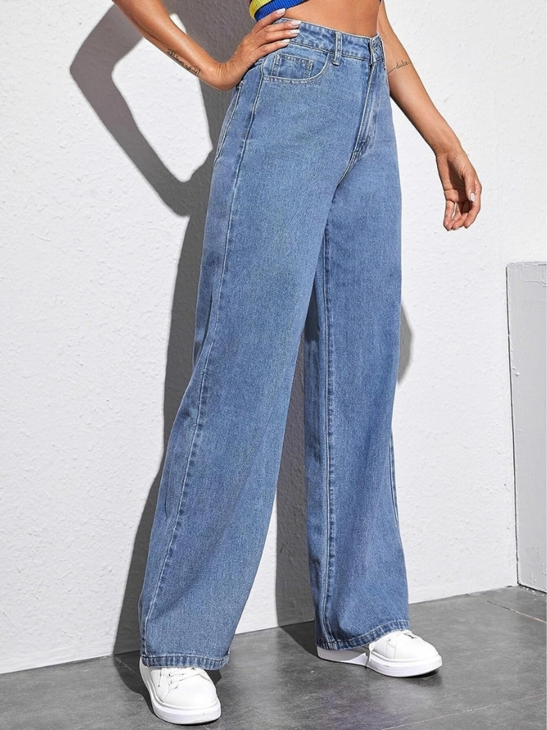 Image of Glossia Women Boyfriend High Rise Light Blue Jeans