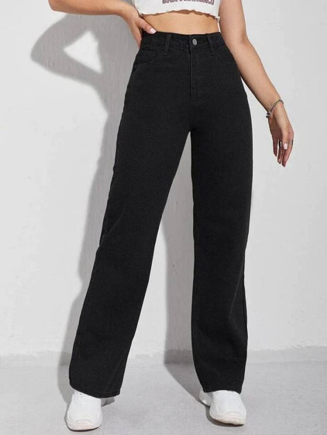 Image of MERCEL Women Wide Leg High Rise Black Jeans