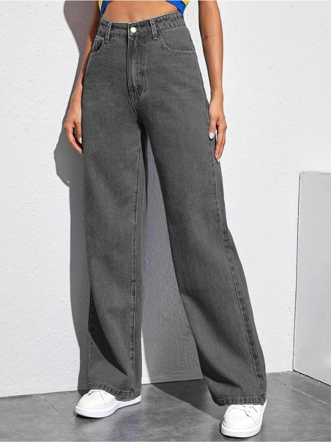 Image of Crazeis Women Loose Fit High Rise Grey Jeans