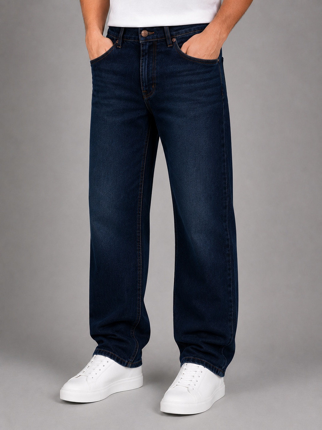 Image of NUMERO UNO Sustainable Denim Men Tapered Fit Low Rise Blue Jeans