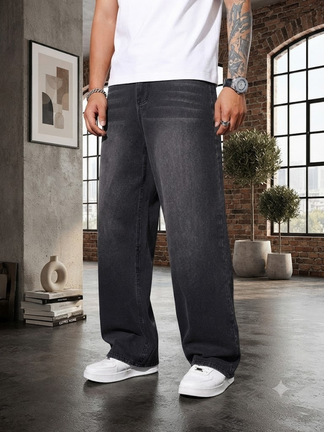 Image of Habbit Men Slim Mid Rise Black Jeans