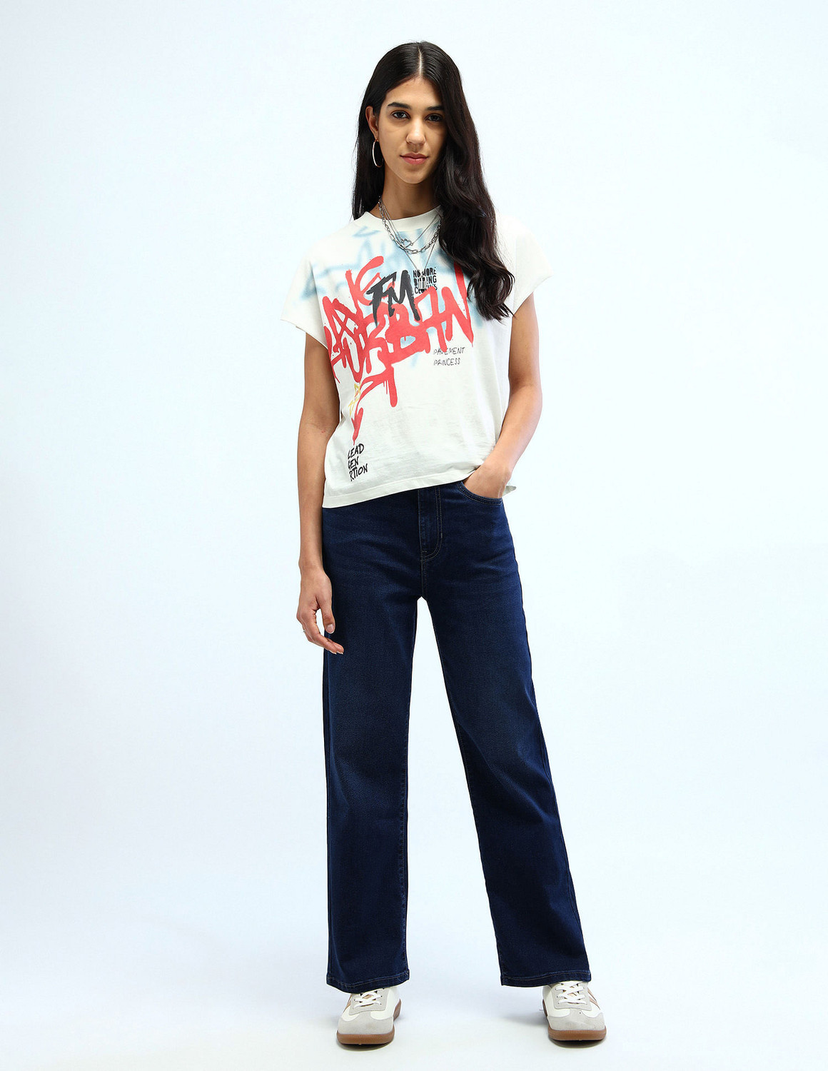 Image of FLYING MACHINE Women Straight Fit High Rise Blue Jeans