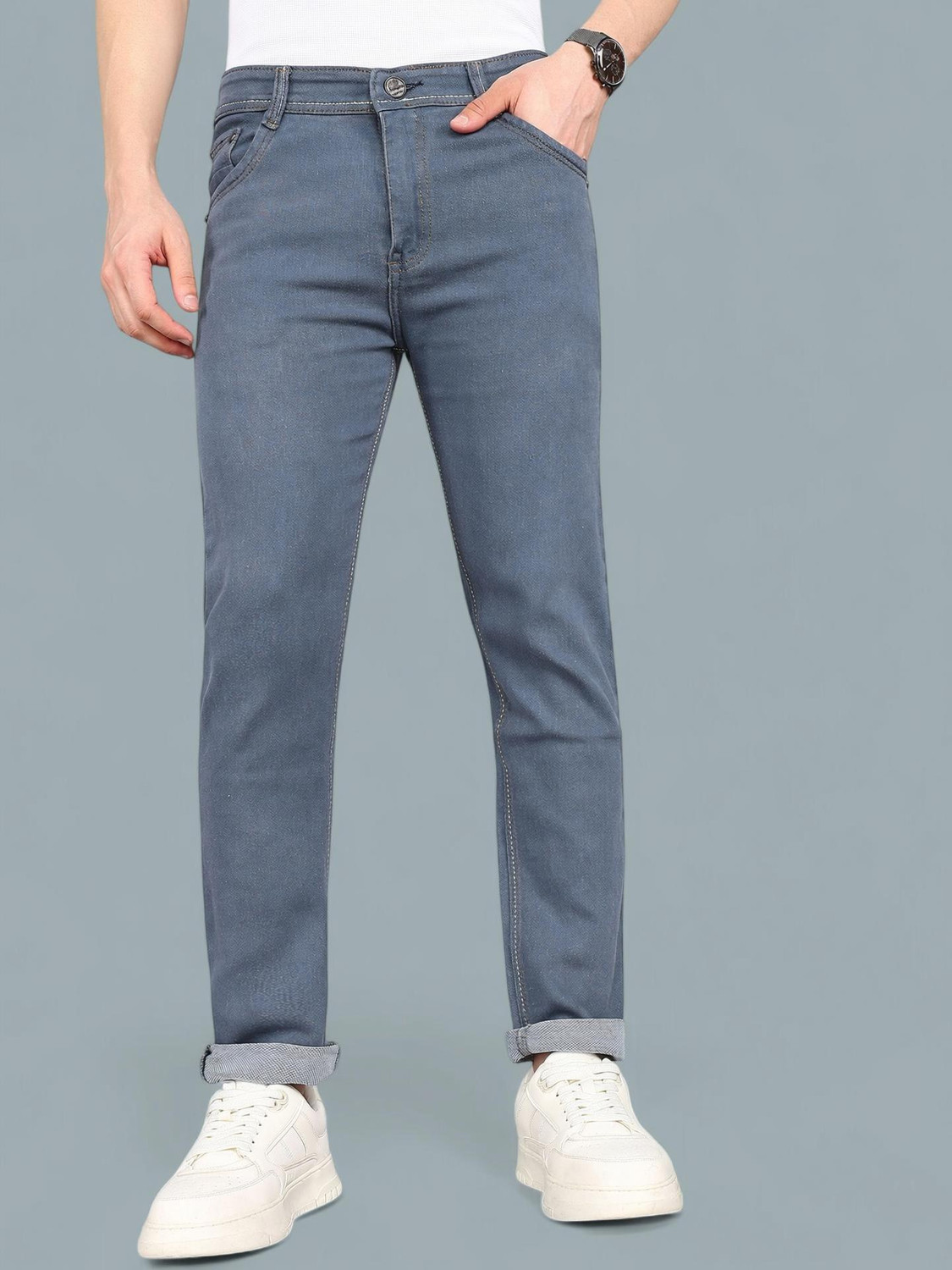 Image of STUDIO NEXX Men Regular Mid Rise Dark Green Jeans