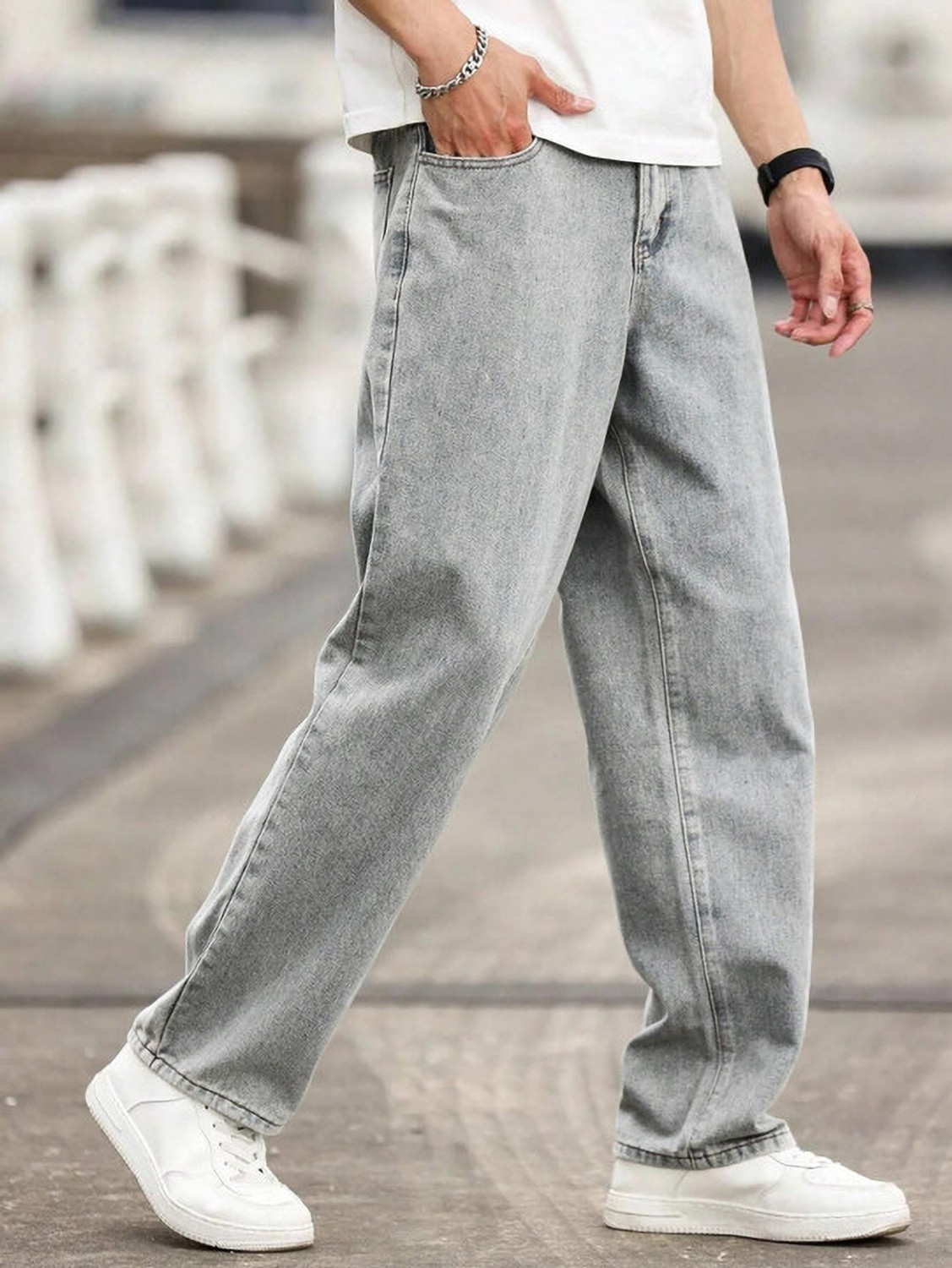 Image of 7 CUTS Men Loose Fit Mid Rise Grey Jeans