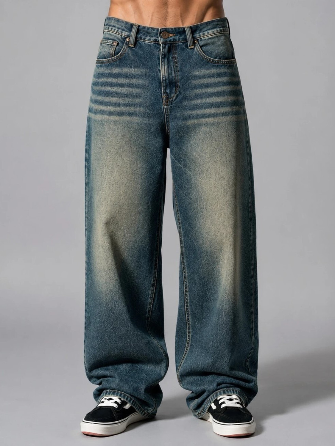 Image of woomny Men Baggy Fit High Rise Green Jeans