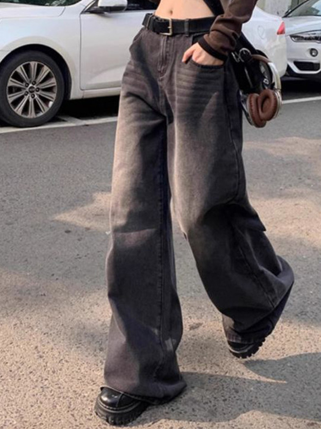 TYFFYN Women Wide Leg High Rise Black Jeans - Image 1