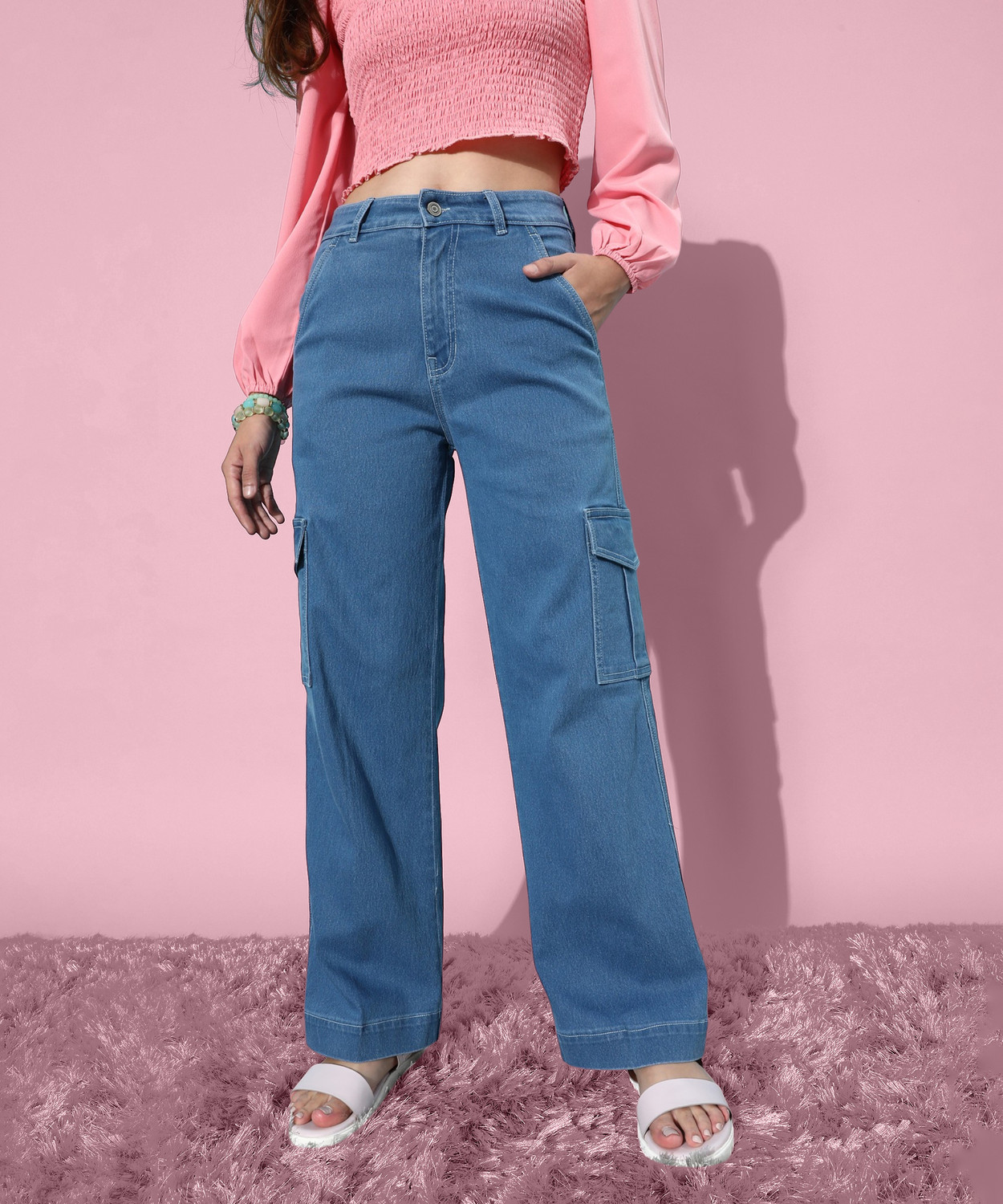 Image of KGN ENTERPRISES Women Wide Leg Mid Rise Black Jeans