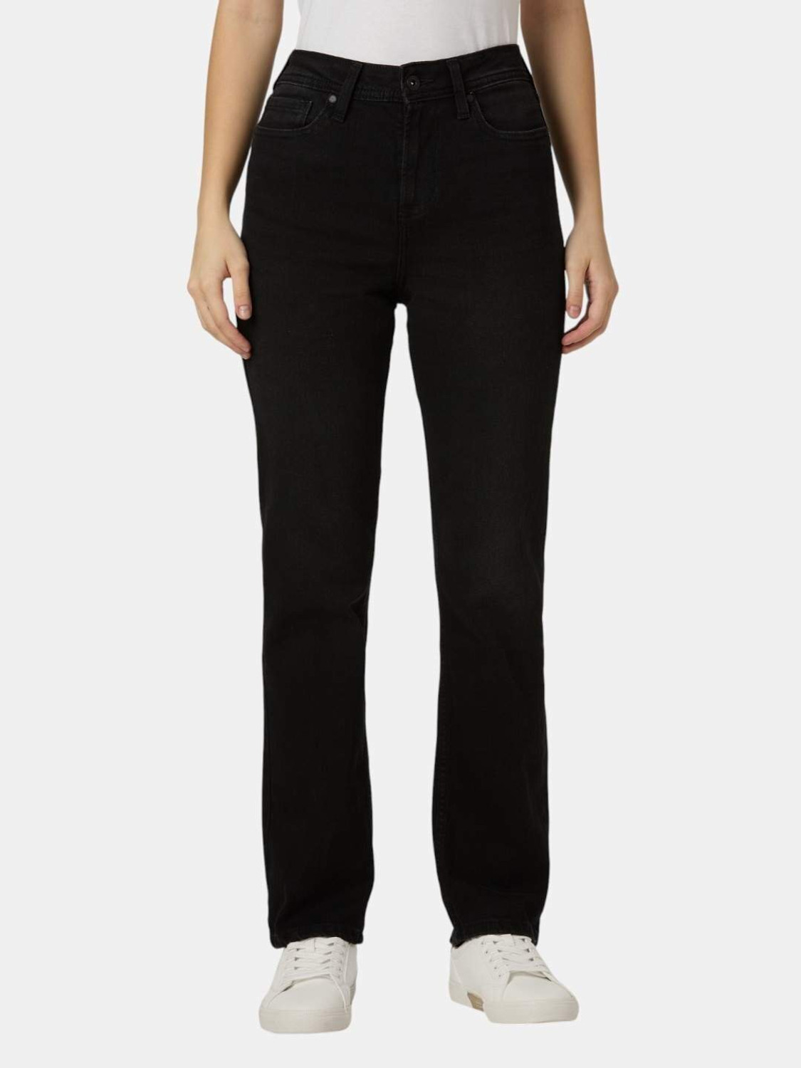 Image of Spykar Women Straight Fit Mid Rise Black Jeans