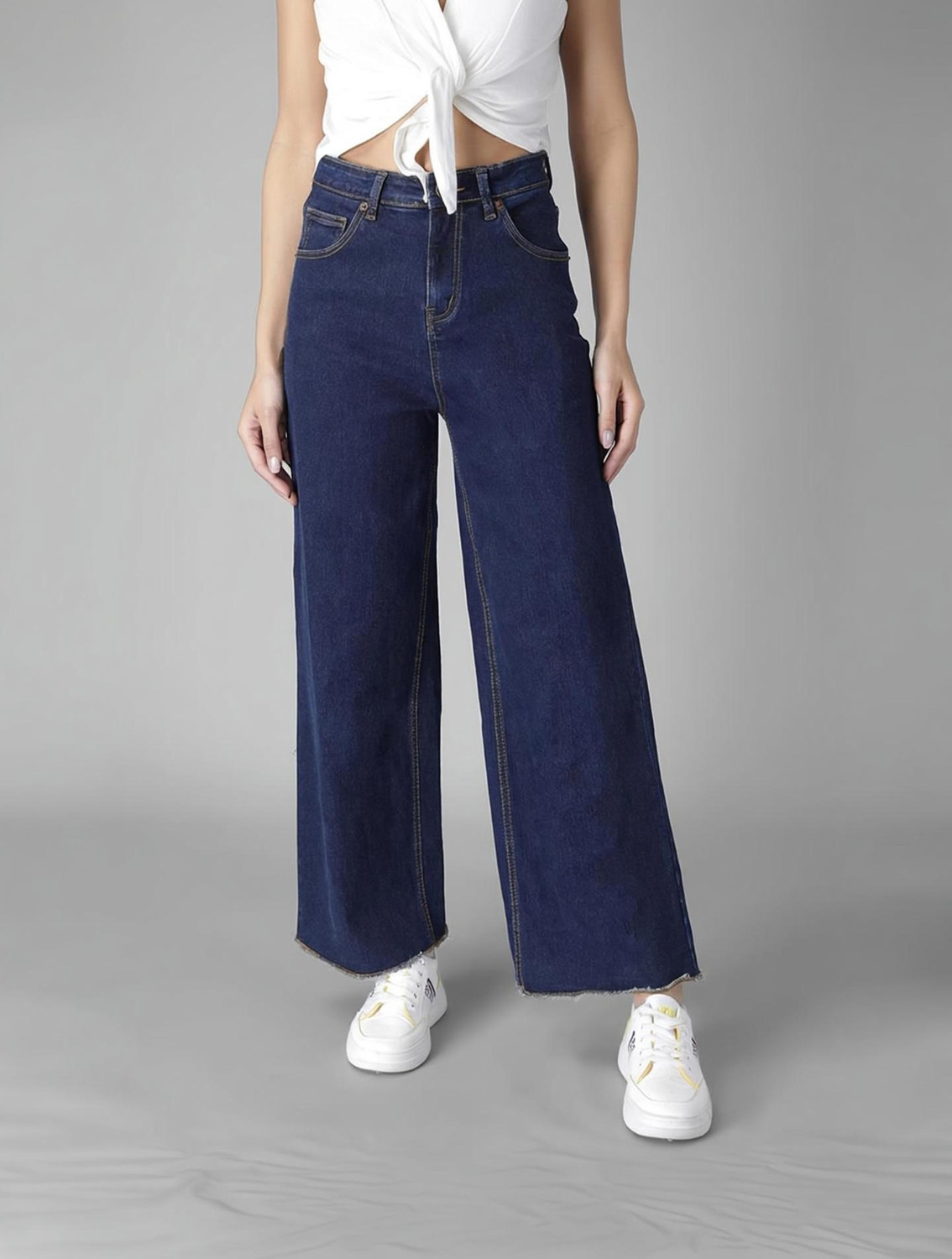 Image of GUTI Women Flared High Rise Blue Jeans