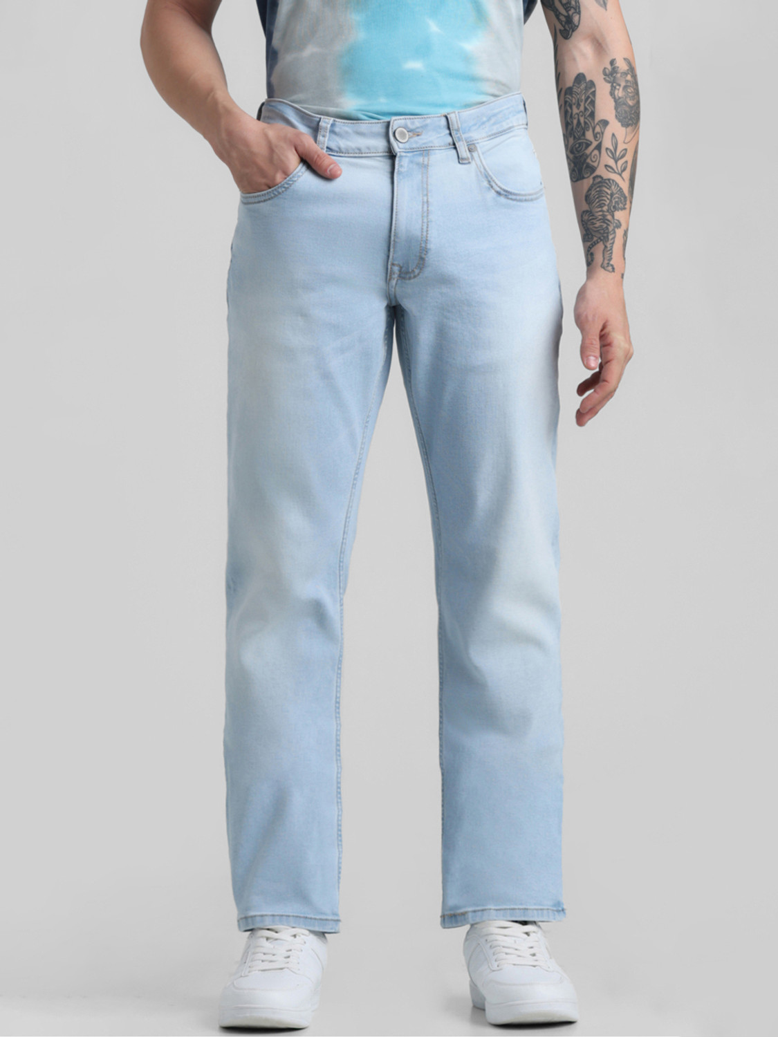 Image of JACK & JONES Men Slim Mid Rise Blue Jeans