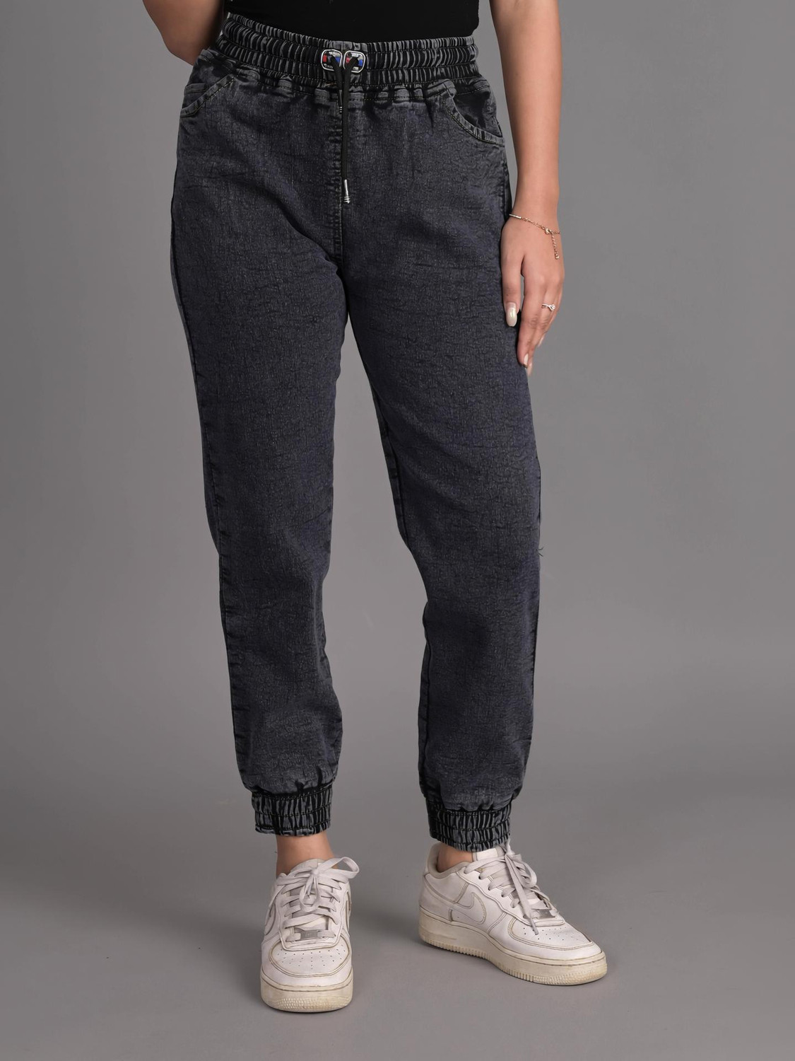Image of Kedoths Women Jogger Fit Mid Rise Black Jeans