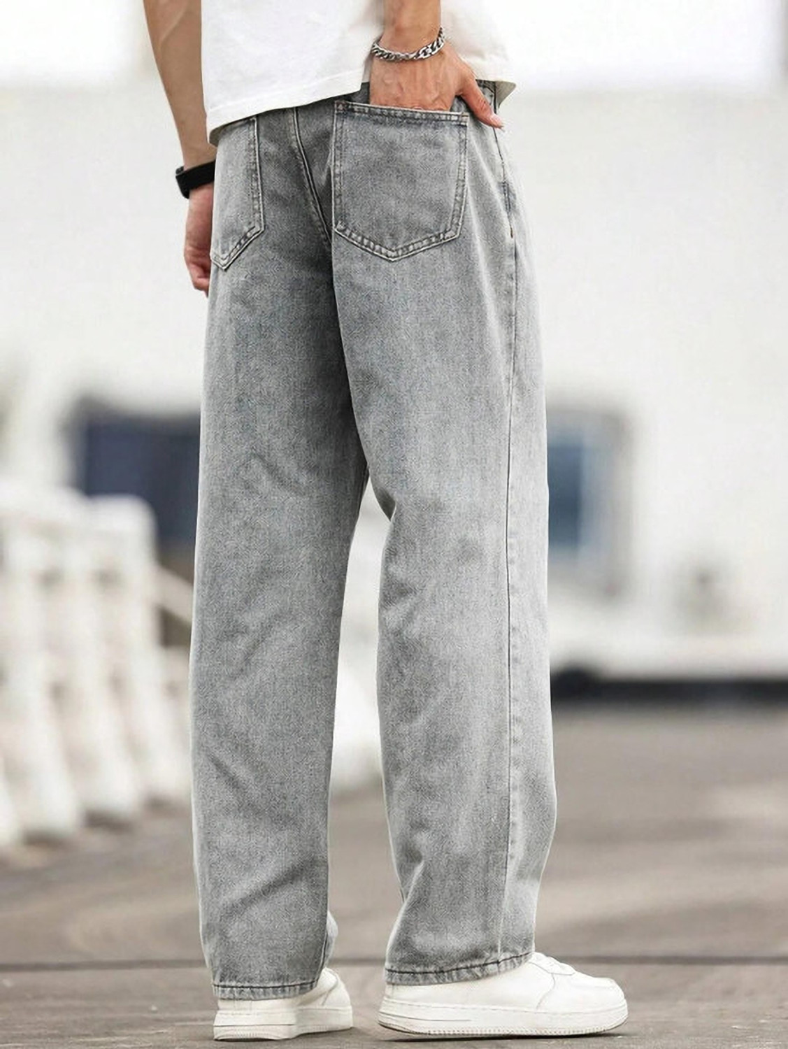 Image of 7 CUTS Men Loose Fit Mid Rise Grey Jeans