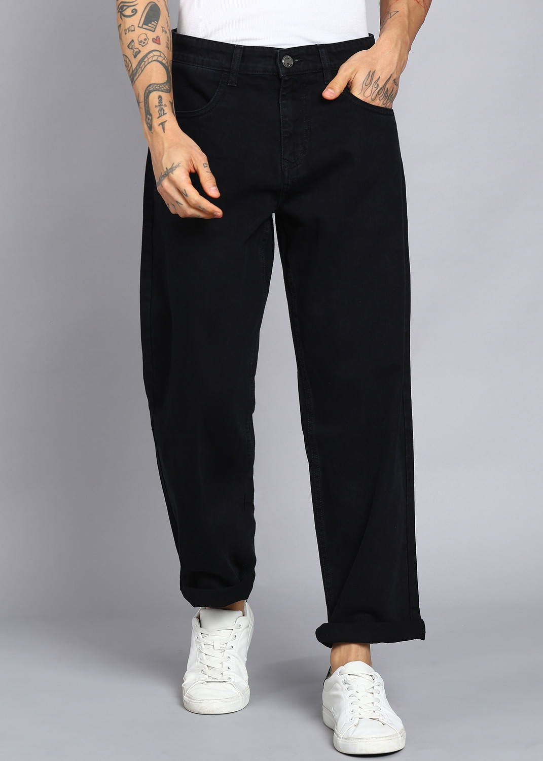 WROGN Men Loose Fit Mid Rise Black Jeans - Image 1