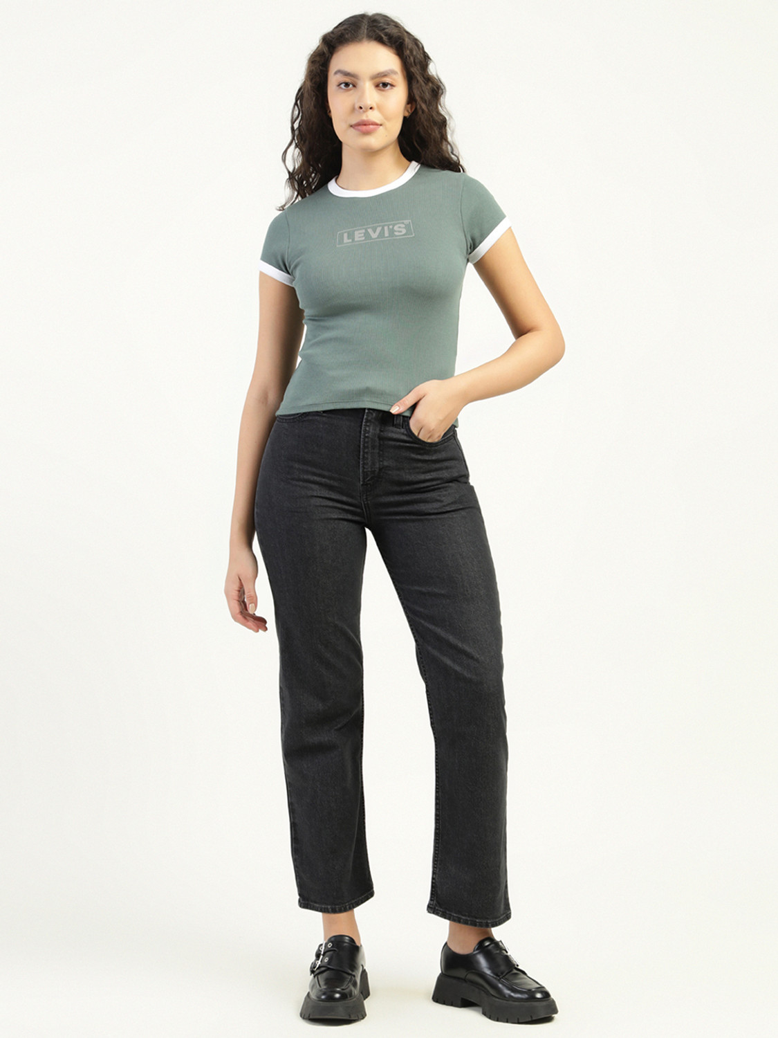 Image of LEVI'S Women Straight Fit High Rise Black Jeans