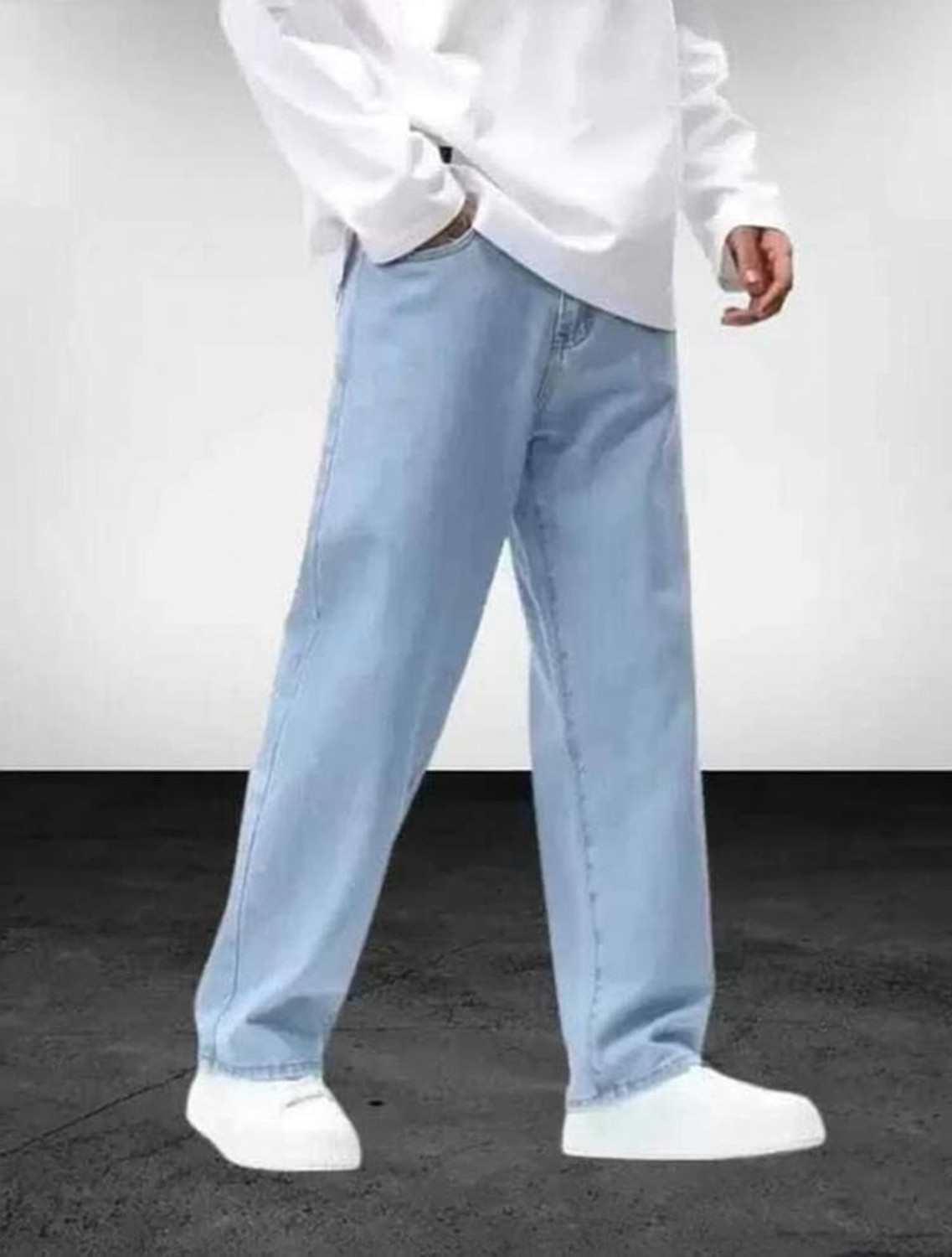 LOOKONCE Men Loose Fit Mid Rise Light Blue Jeans - Image 1