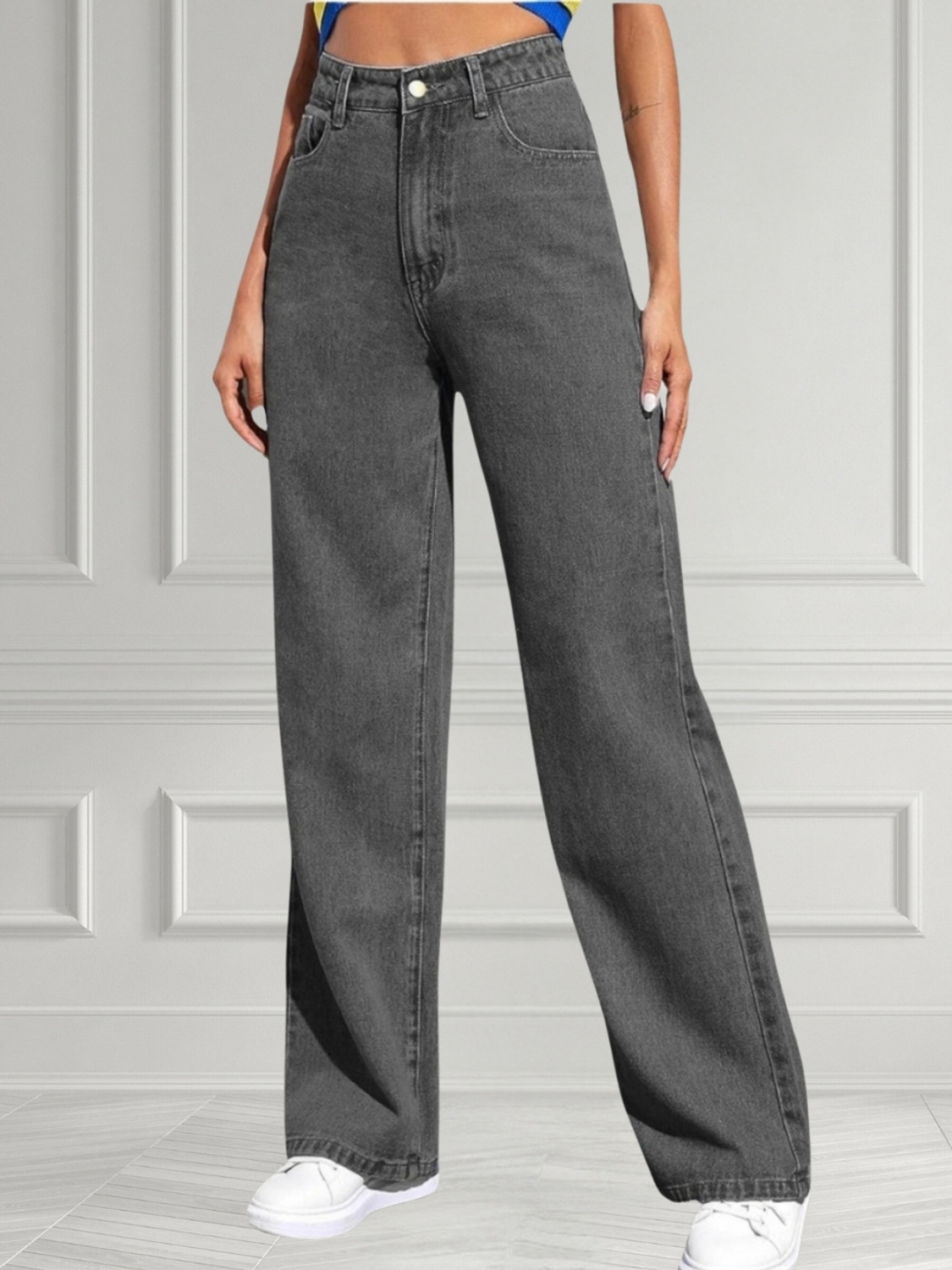 Image of Crazeis Women Loose Fit High Rise Grey Jeans