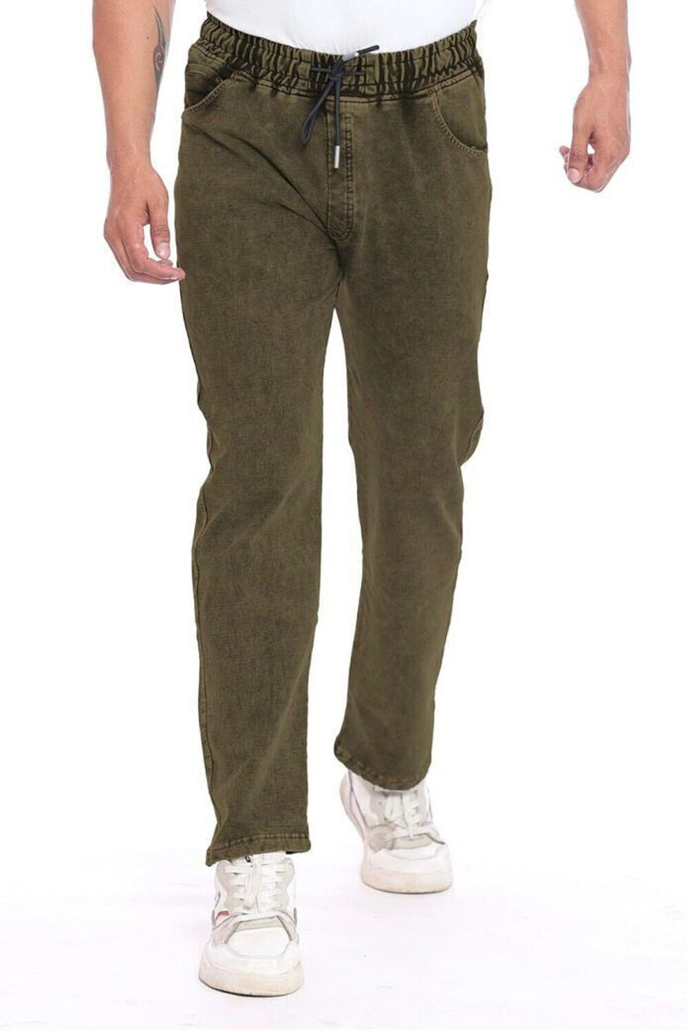 Image of URBAN LEGENDS Men Jogger Fit Mid Rise Green Jeans