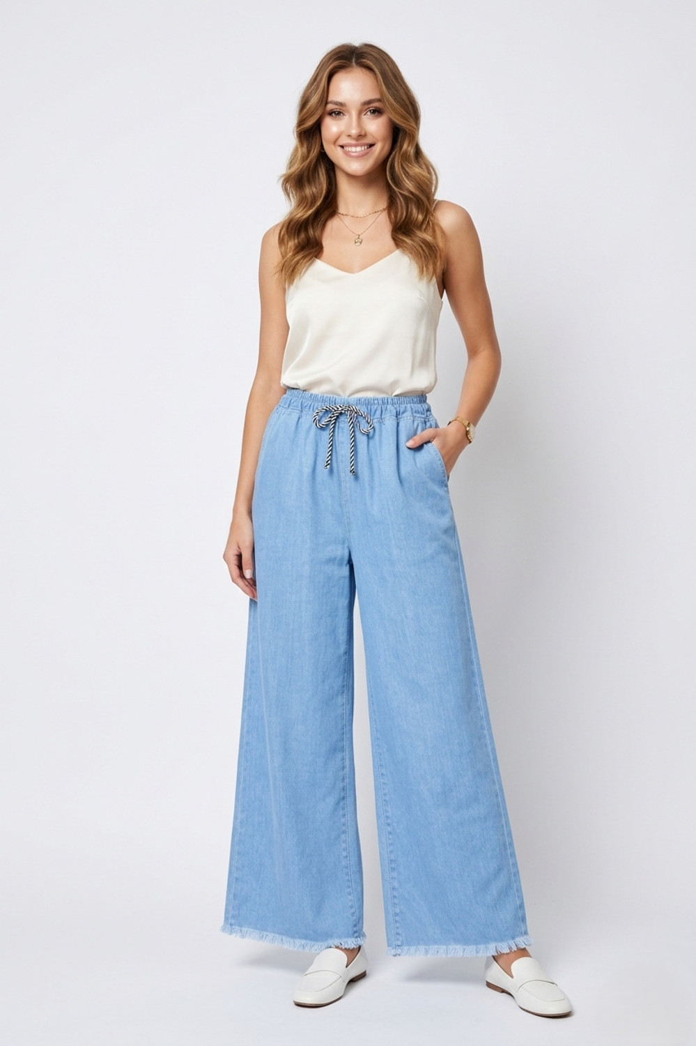 Image of Home Nation Women Wide Leg Mid Rise Light Blue Jeans