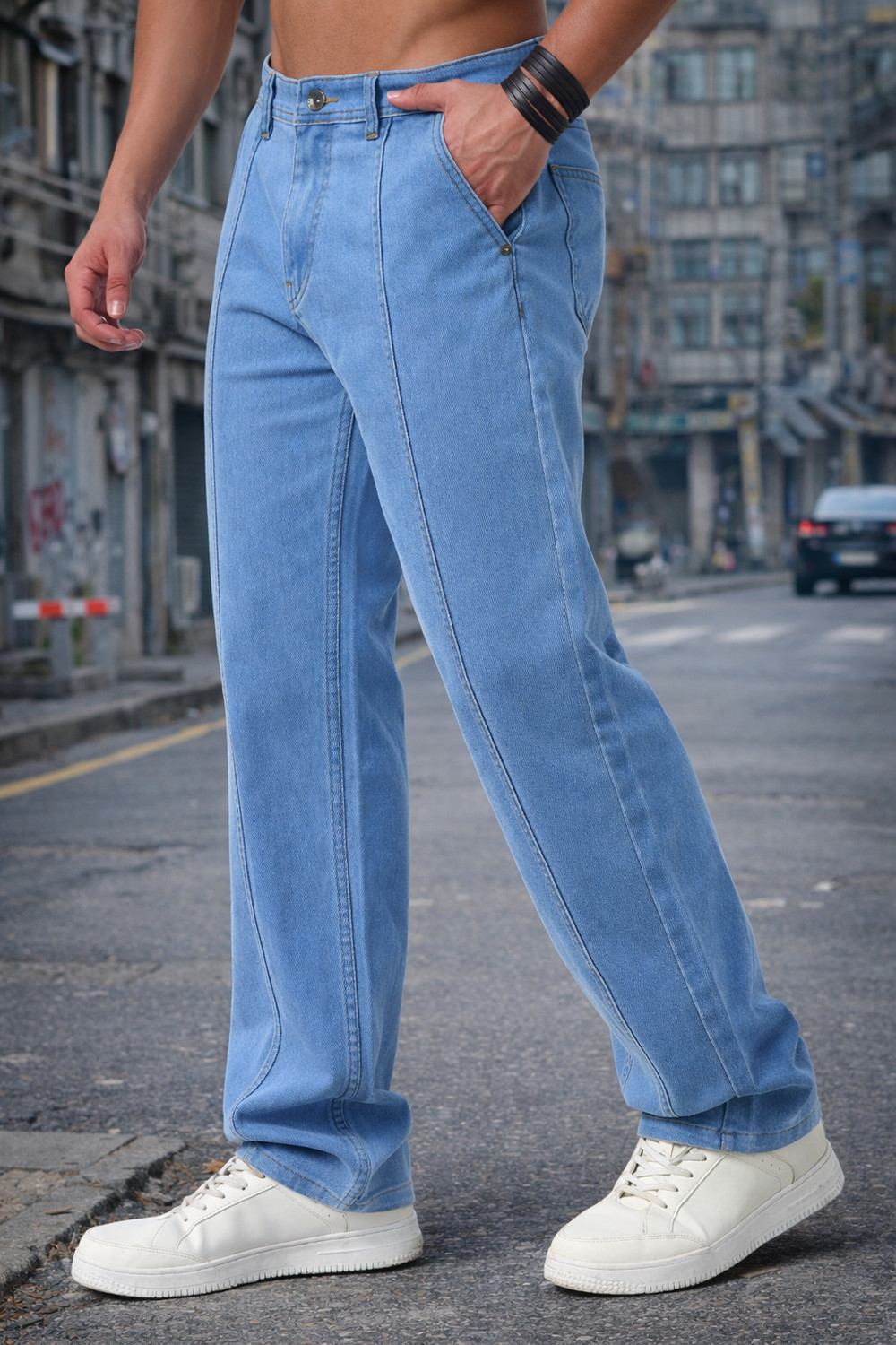 Image of FUDE PRIDE Men Baggy Fit Mid Rise Grey Jeans