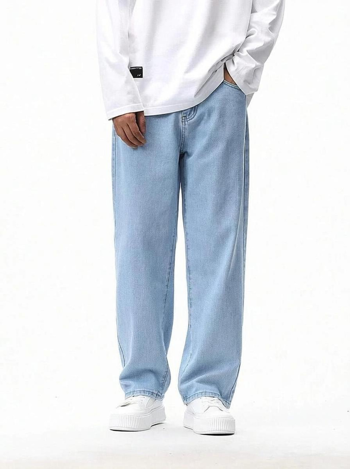 DENIM LOOK Men Loose Fit Mid Rise Light Blue Jeans - Image 1