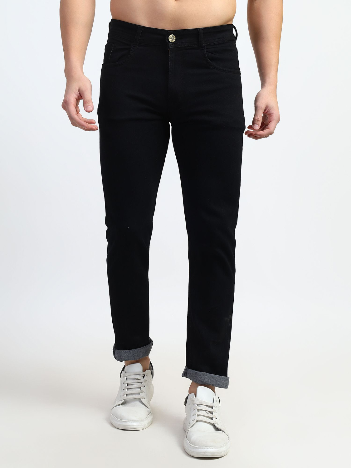 Image of PLOUNGE Men Regular High Rise Black Jeans