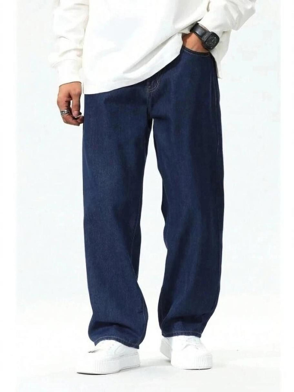 Image of DASHING FIT Men Boyfriend Mid Rise Black Jeans