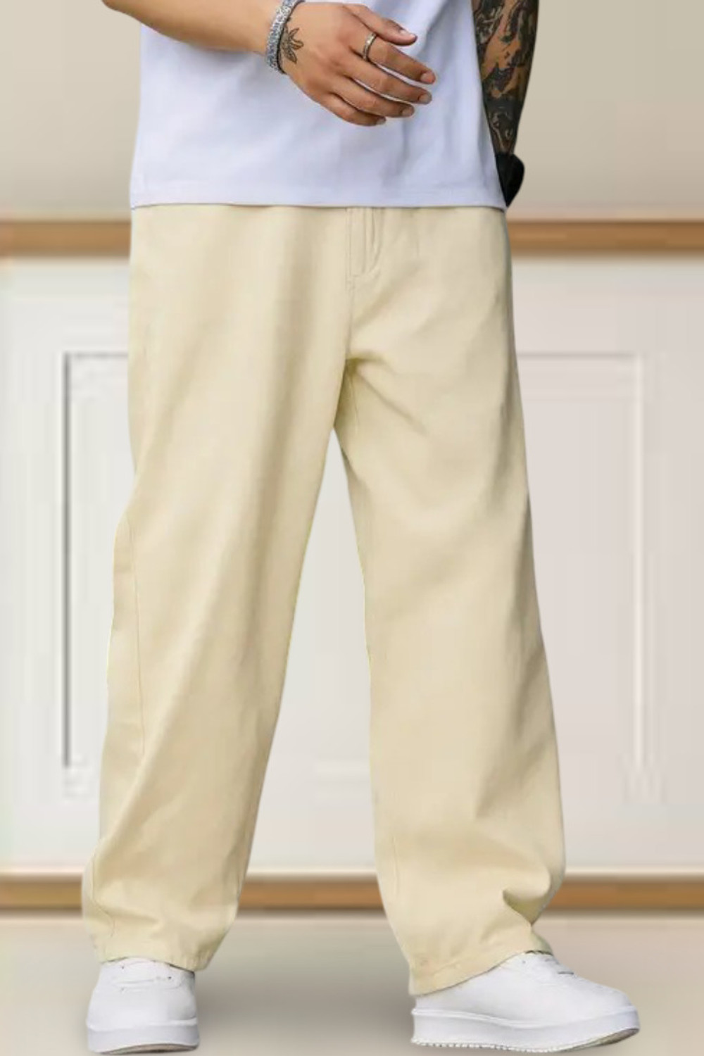 Image of DASHING FIT Men Loose Fit Mid Rise Beige Jeans