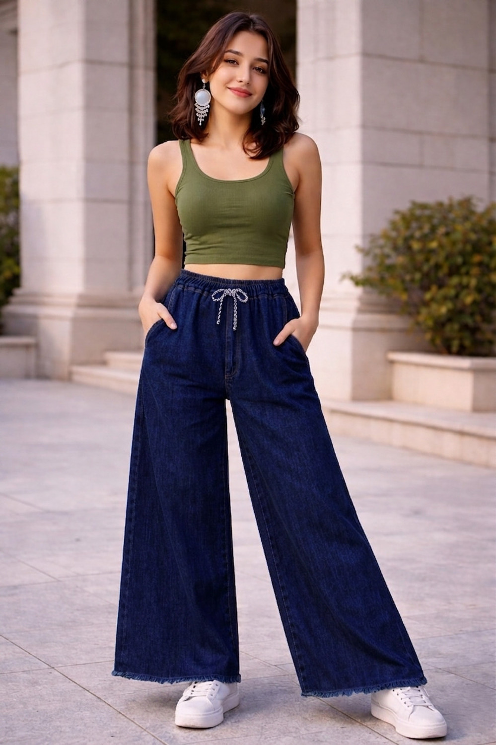 Image of Home Nation Women Wide Leg Mid Rise Light Blue Jeans