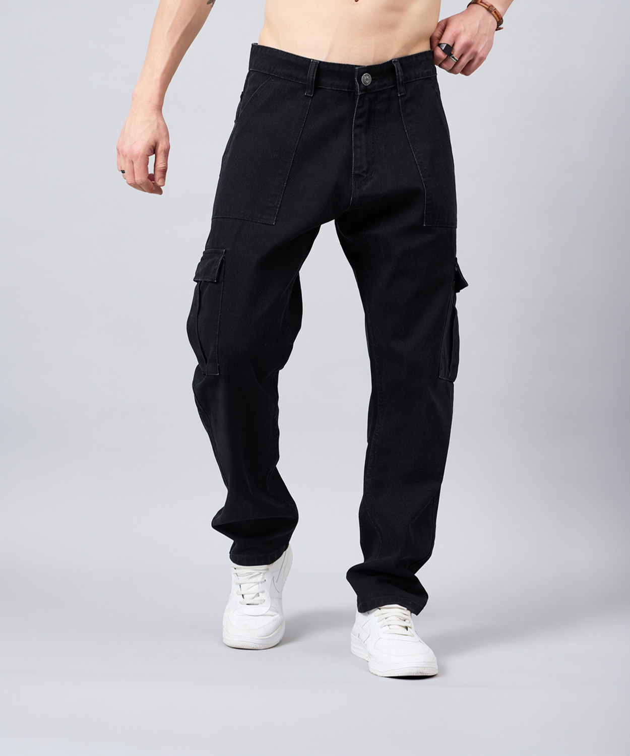 STUDIO NEXX Men Loose Fit Mid Rise Black Jeans - Image 1
