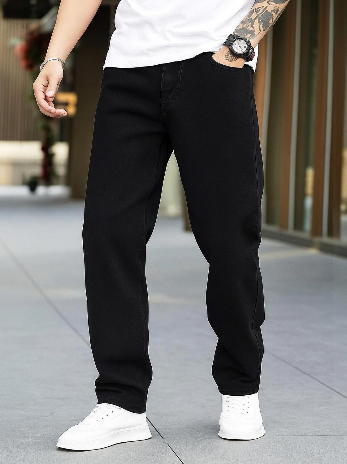 Image of Denim Hawk Men Loose Fit Mid Rise Beige Jeans