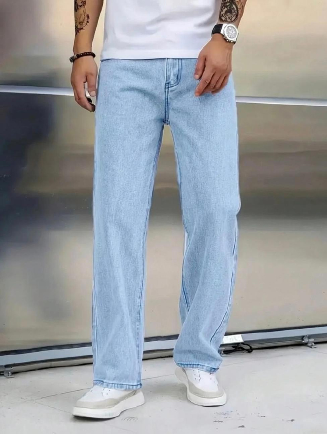 Image of comfits Men Straight Fit Mid Rise Light Blue Jeans