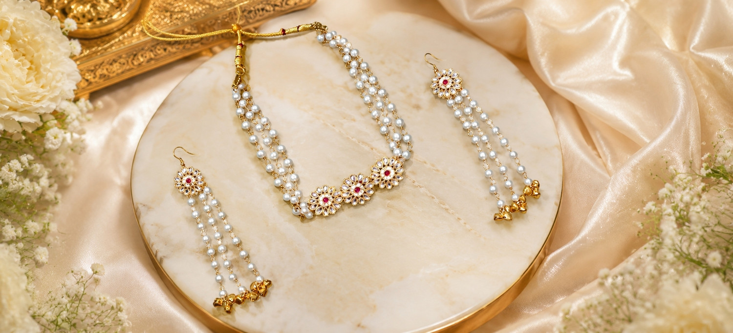 Image of Kalika Brass Gold-plated Gold Jewel Set (Pack of 1)