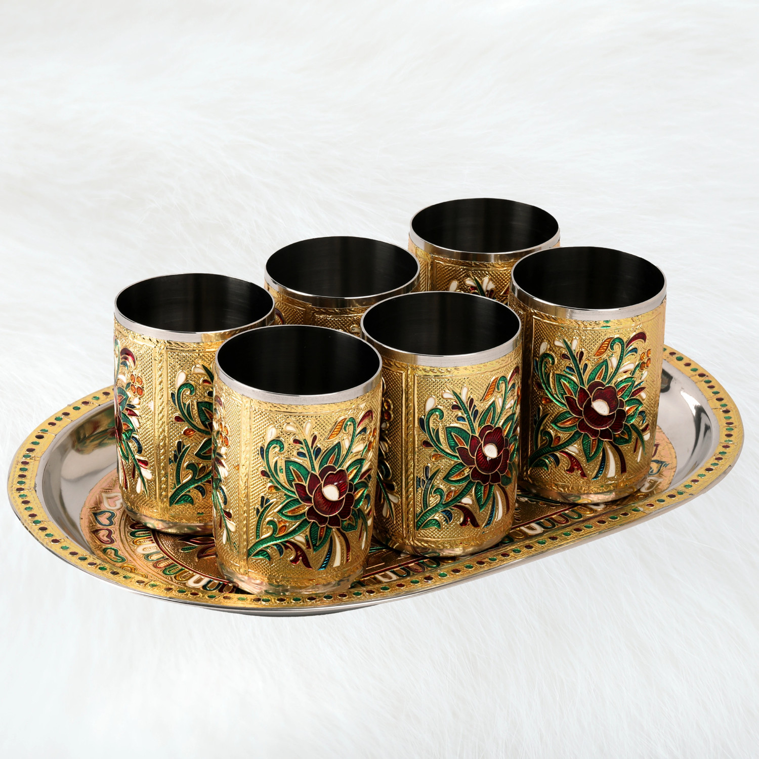 NAVRANG Meenakari Glass Tray Set - Image 1