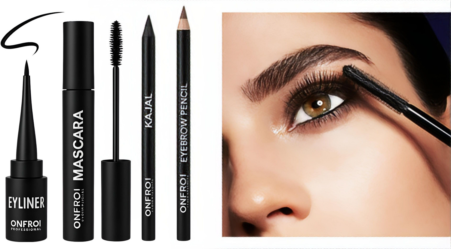 Onfroi Professional Eye Makeup Combo â Waterproof Kajal, Liner, Mascara & Brow Pencil (Black, 20 ml) - Image 1
