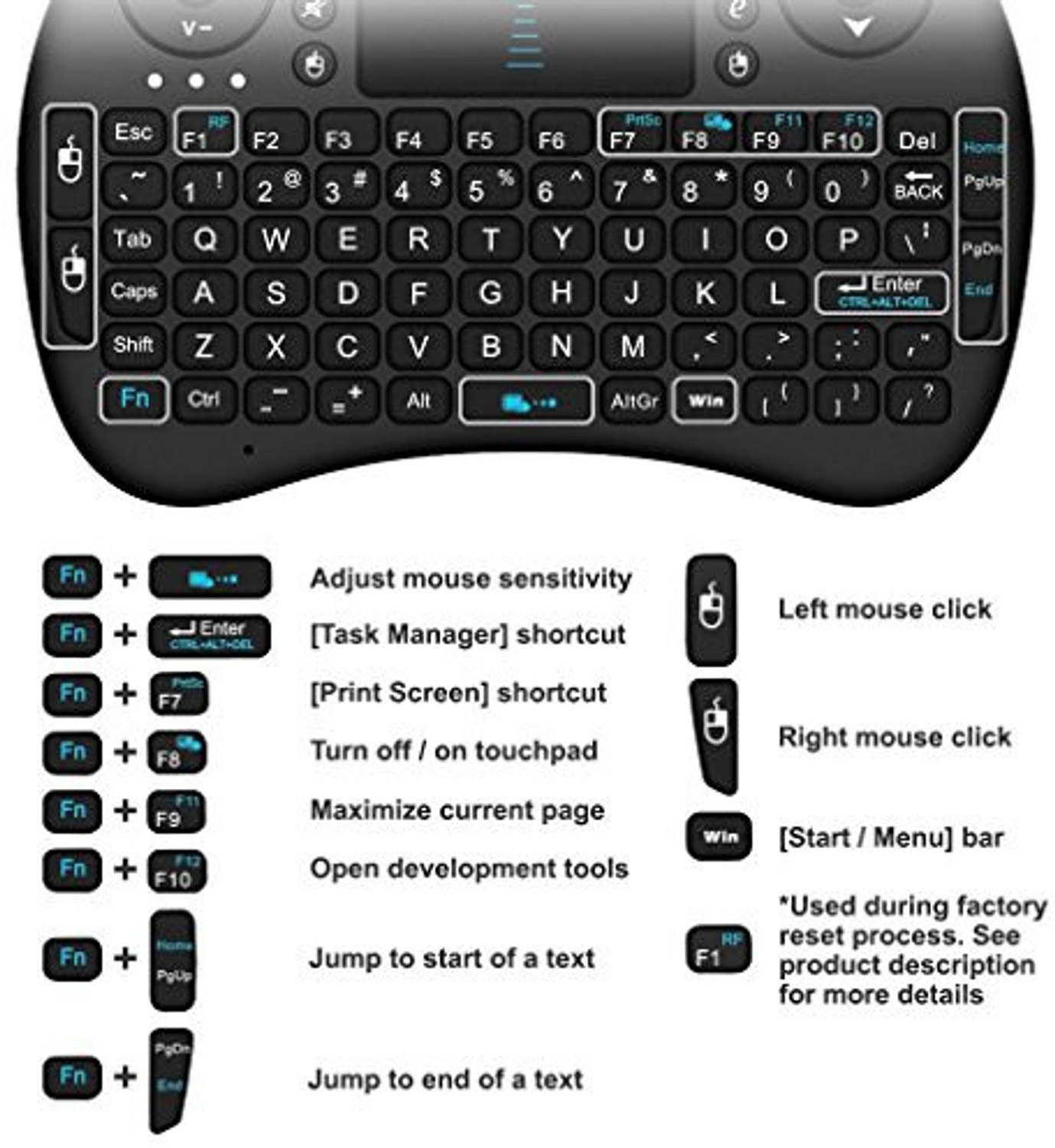 Image of DAKSHWAY Mini Wireless Keyboard Touchpad Mouse Combo BK2610 Bluetooth Handheld Laptop Keyboard Compatible with Laptop (Multicolor)
