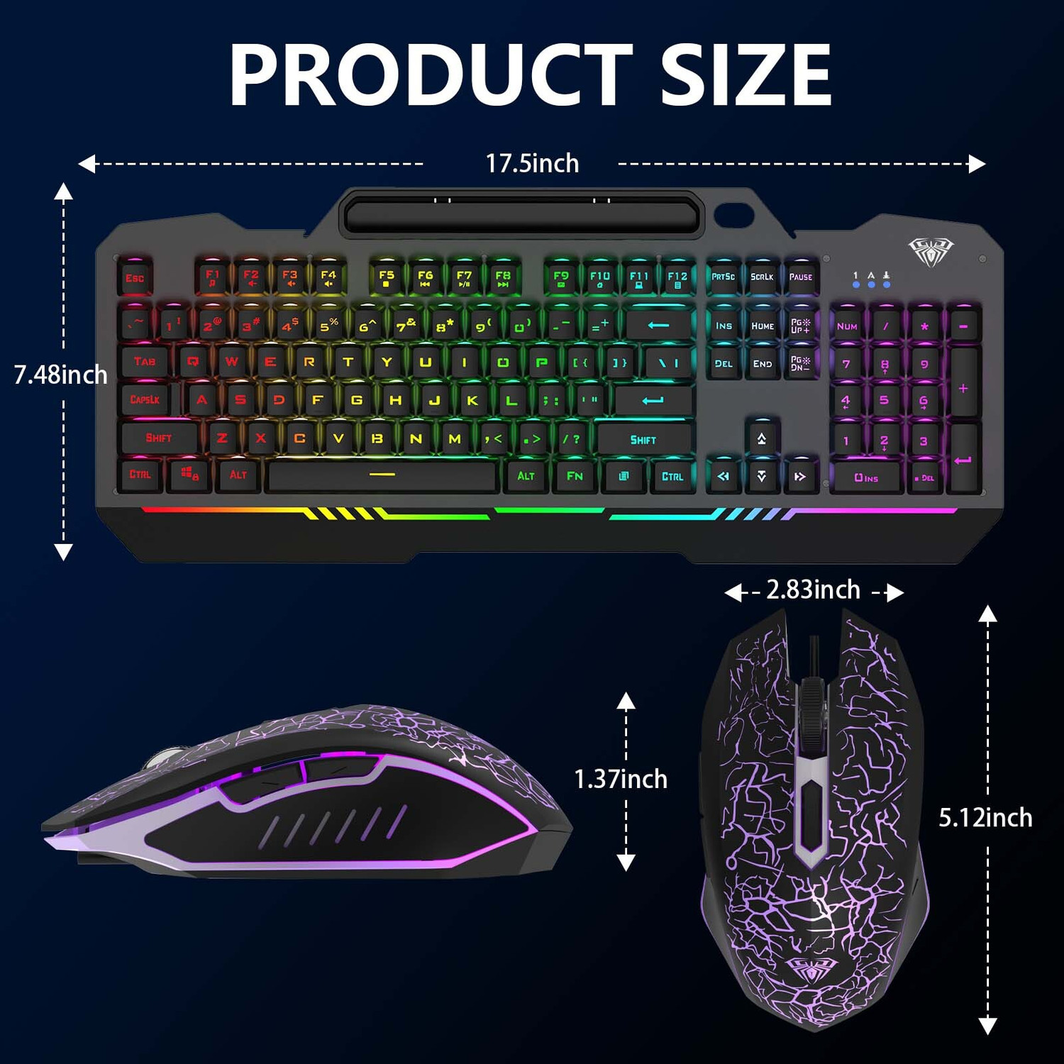 Image of Aula T102 Membrane Gaming Keyboard and Mouse Combo | Wired USB Standard Gaming Keyboard Compatible with Desktop, Laptop, Mac (Black Panel | Black Keycaps)