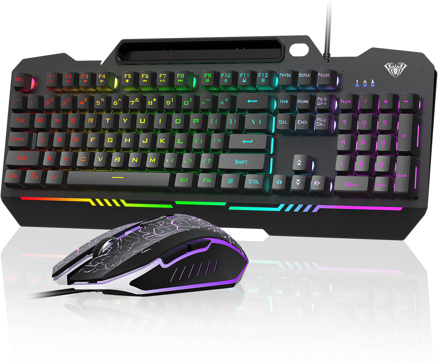 Image of Aula T102 Membrane Gaming Keyboard and Mouse Combo | Wired USB Standard Gaming Keyboard Compatible with Desktop, Laptop, Mac (Black Panel | Black Keycaps)