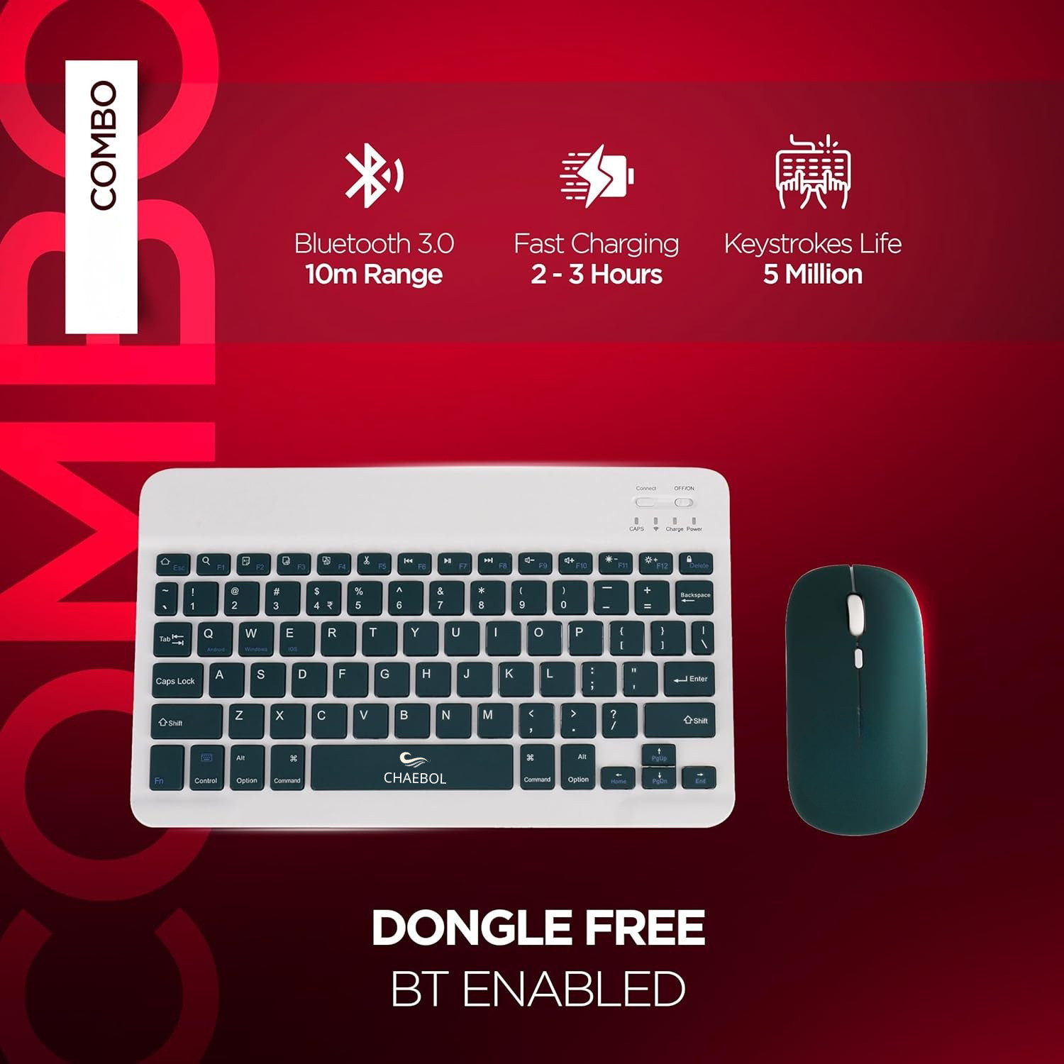 Image of Chaebol Wireless Keyboard and Mouse Combo, Rechargeable Battery, Bluetooth Bluetooth, Wireless Laptop-size Laptop Keyboard Compatible with Tablet, Desktop, iPad, Laptop (Dark Green)