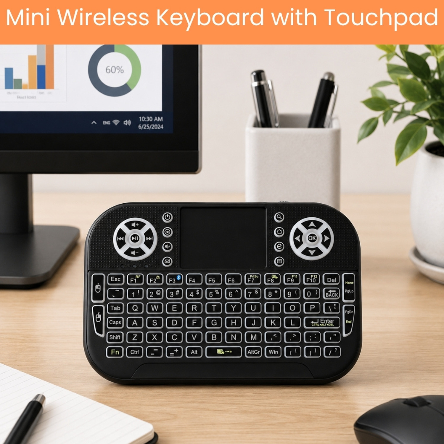 Image of ROQ Ultraslim Bluetooth, Wireless Handheld Tablet Keyboard Compatible with Desktop, Laptop, Tablet, iPad, Mac (White)