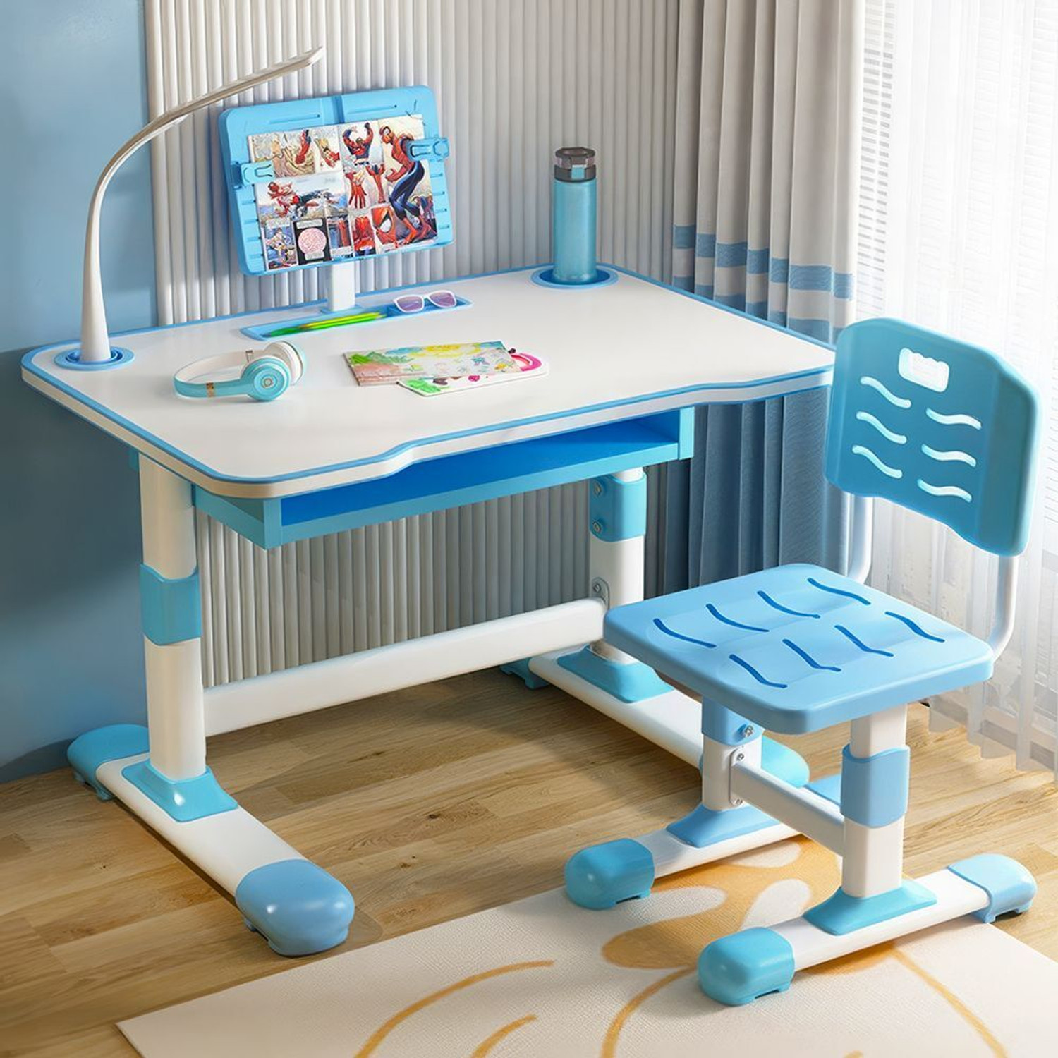 Image of StarAndDaisy Multifunctional Kids Study Table Set with LED Light Metal Desk Chair (Finish Color - Pink, DIY(Do-It-Yourself))
