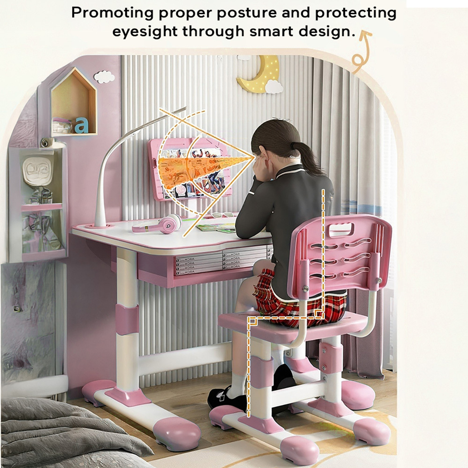 Image of StarAndDaisy Multifunctional Kids Study Table Set with LED Light Metal Desk Chair (Finish Color - Pink, DIY(Do-It-Yourself))