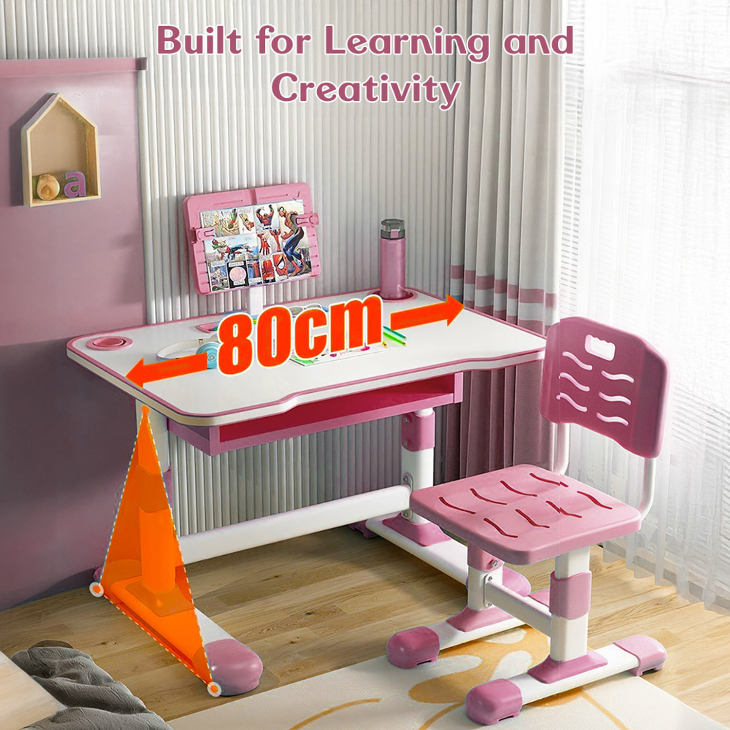 Image of StarAndDaisy Multifunctional Kids Study Table Set with LED Light Metal Desk Chair (Finish Color - Pink, DIY(Do-It-Yourself))
