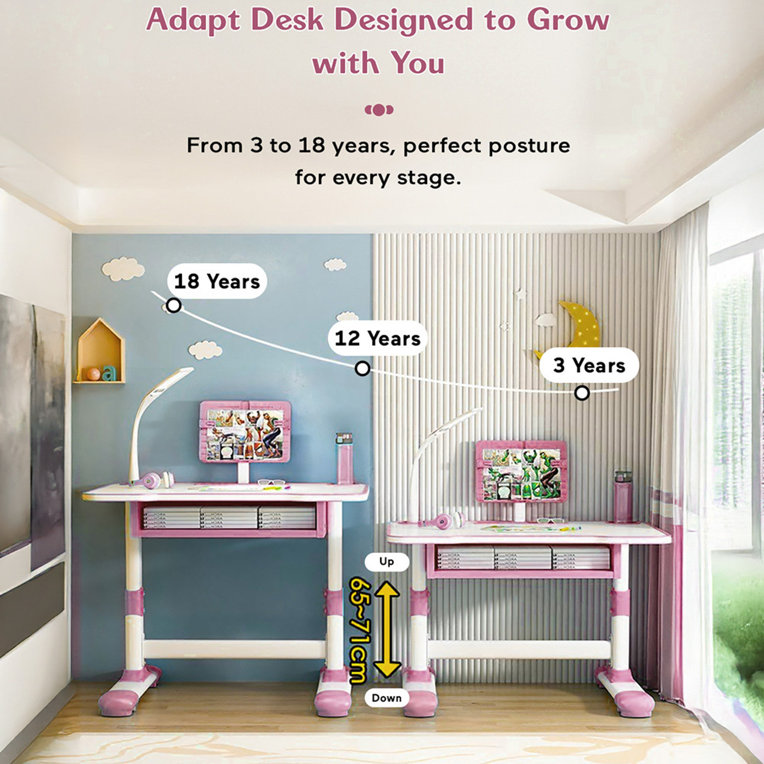 Image of StarAndDaisy Multifunctional Kids Study Table Set with LED Light Metal Desk Chair (Finish Color - Pink, DIY(Do-It-Yourself))