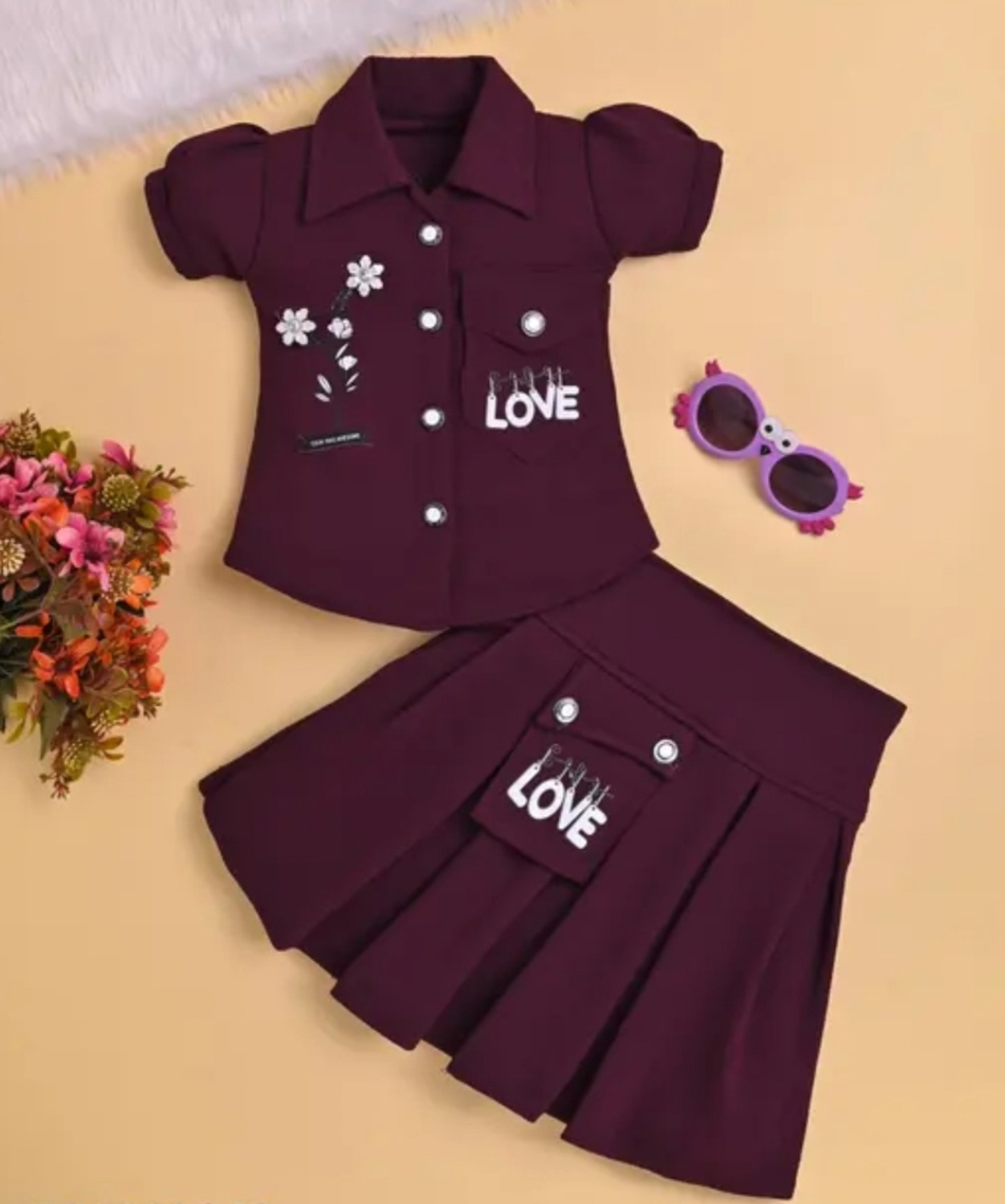Image of RAHAMANSKSAFIUR Baby Girls Party(Festive) Top Jeans (WINE)