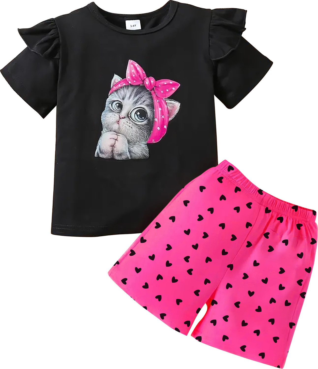 Image of fasla Girls Casual T-shirt Shorts (Peach & Green)