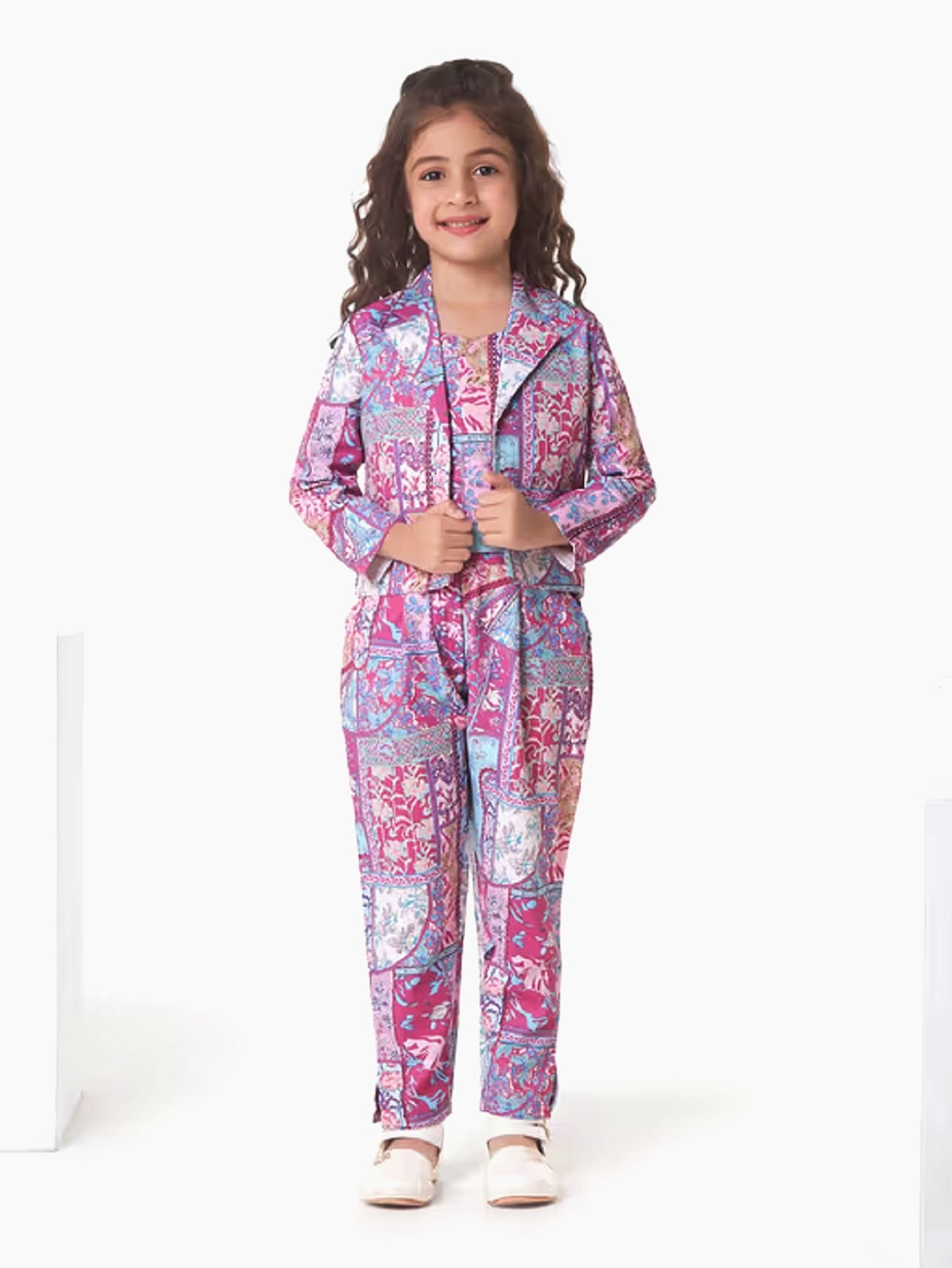 Image of Gunatit Girls Festive & Party Ethnic Jacket, Blouse and Palazzo Set (Multicolor Pack of 1)